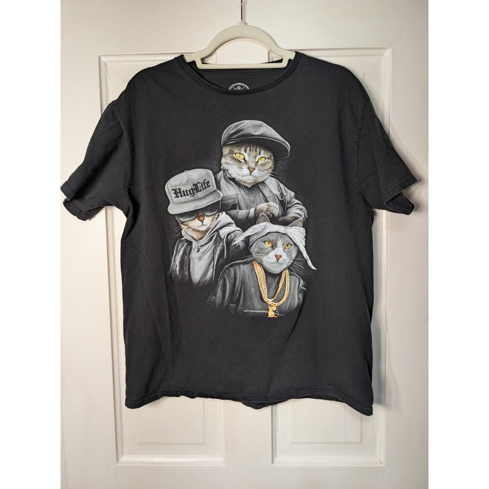 Dom Hip Hop Cat Trio Hug Life Men's Large T Shirt Edgy Humor (816)